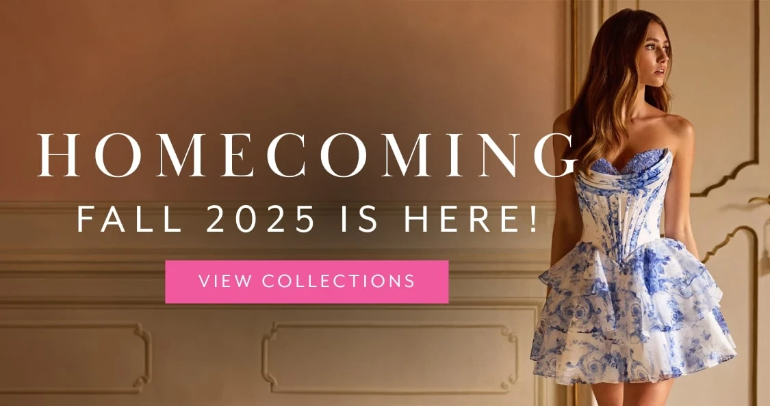 A model wearing Sherri Hill 57295 homecoming gown, mobile banner
